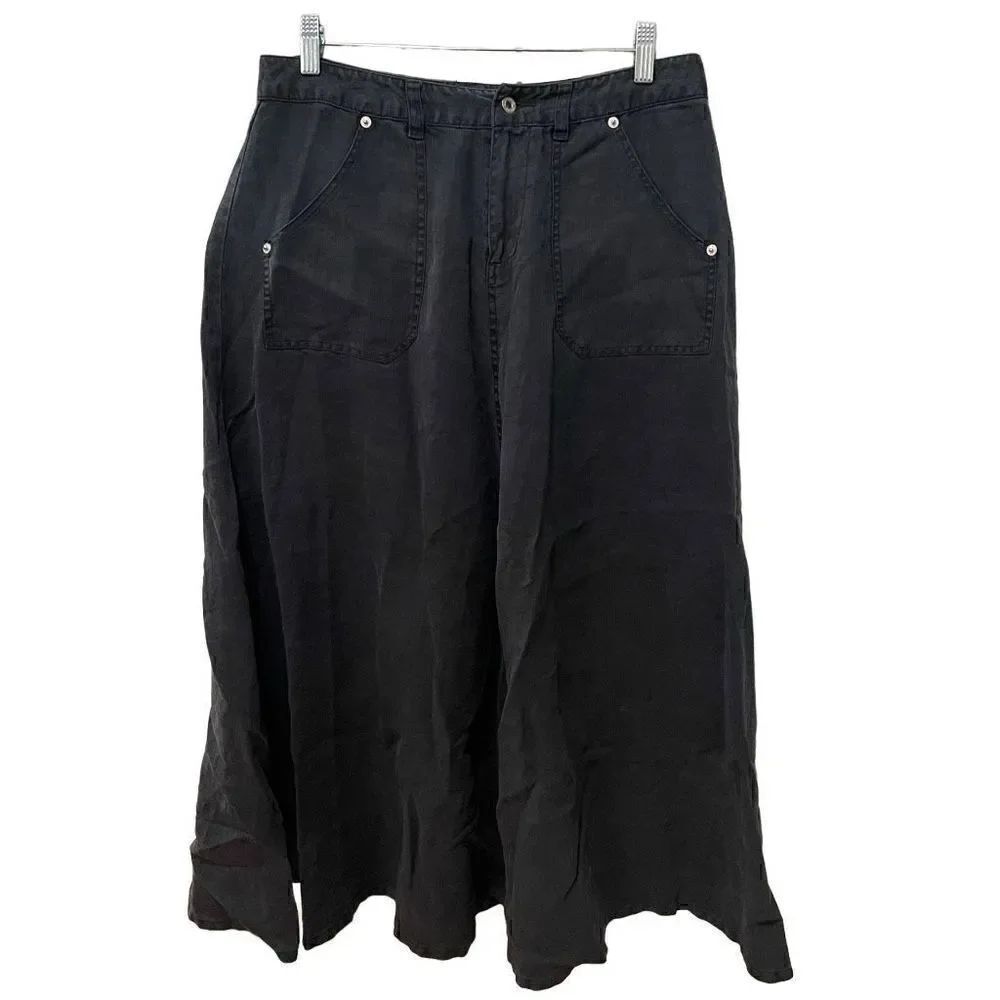 Sundance Skirt Womens 10 Linen Maxi Washed Black Gorpcore Prairie Boho FLAWED
